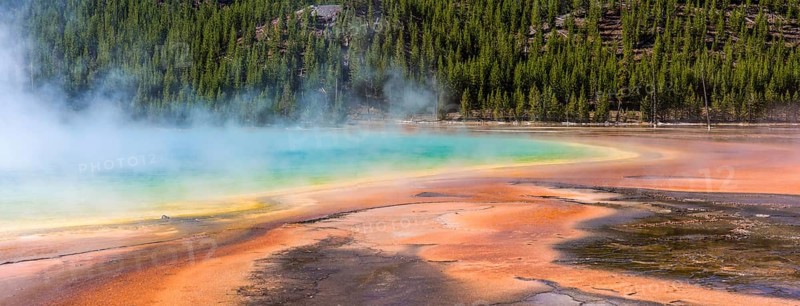 Famous Grand Prismatic Spring basin in Yellowstone National Park, USA, North America