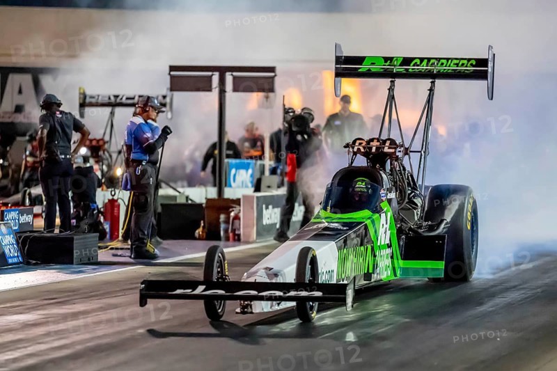 Sep 22, 2023-Concord, NC: NHRA Top Fuel Dragster Series driver, Josh Hart, runs down the lane during a qualifying session for the Betway Carolina Nationals