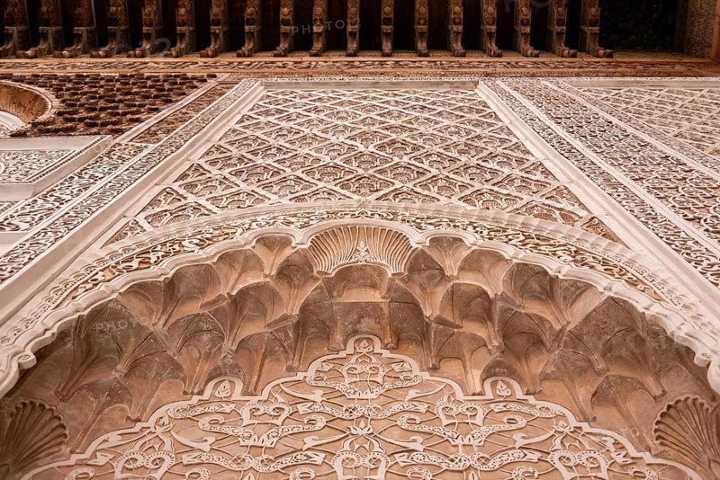 MARRAKECH, MOROCCO, APRIL 18, 2023, Famous Madrassa Ben Youssef in the medina of Marrakech