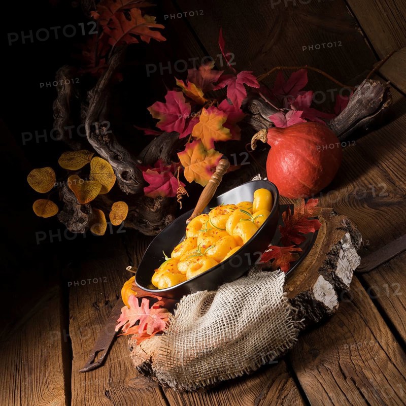Delicious autumnal dumplings with hokkaido pumpkin puree
