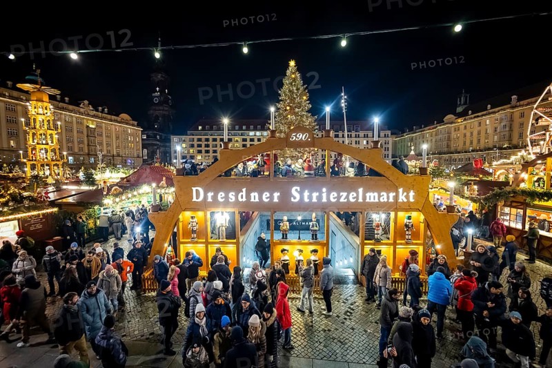The Dresden Striezelmarkt is a Christmas market in Dresden. It has been held in Advent since 1434, usually on the Altmarkt square, and attracts an average of around two million visitors every year. It is the oldest certified Christmas market in Germany. Dresden, Saxony, Germany, Europe