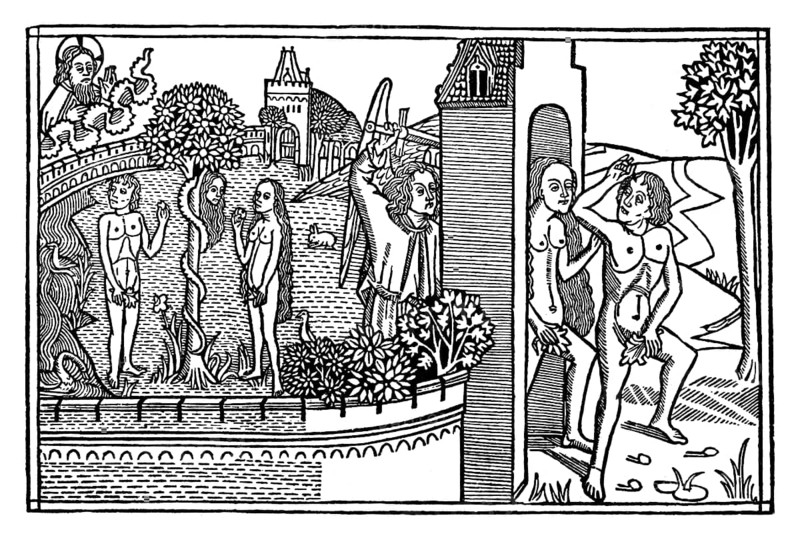 The Expulsion of Adam and Eve, wood engraving, Kölner-Bibel, Cologne bible, 1478