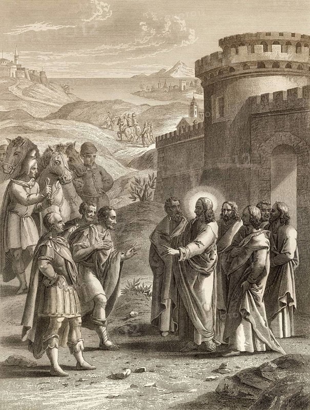 Healing the royal official's son, miracle of Jesus, New Testament, Steel engraving 1853, digitally restored