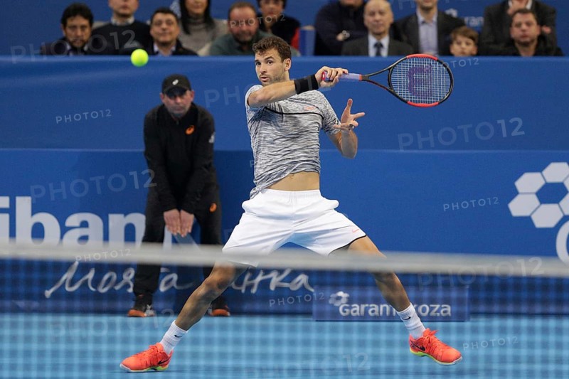 Sofia, Bulgaria - February 12, 2017: Grigor Dimitrov (pictured) from Bulgaria plays against David Goffin from Belgium during the final match from Sofia Open 2017 tennis tournament