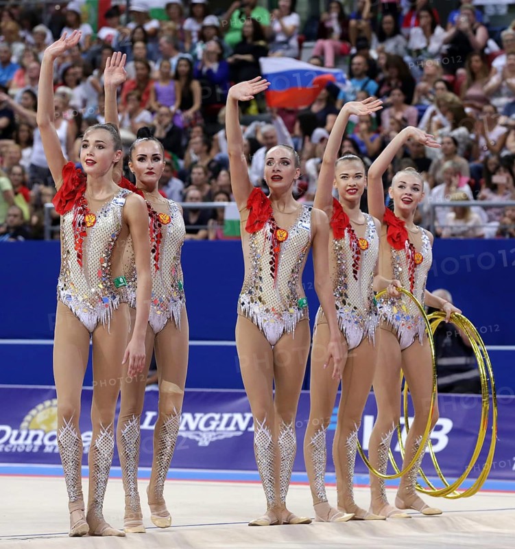 Sofia, Bulgaria - 15 September, 2018: Team Russian Federation performs during The 2018 Rhythmic Gymnastics World Championships. Group tournament