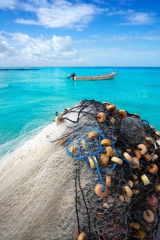 Holbox tropical Island fishing nets in Quintana Roo of Mexico