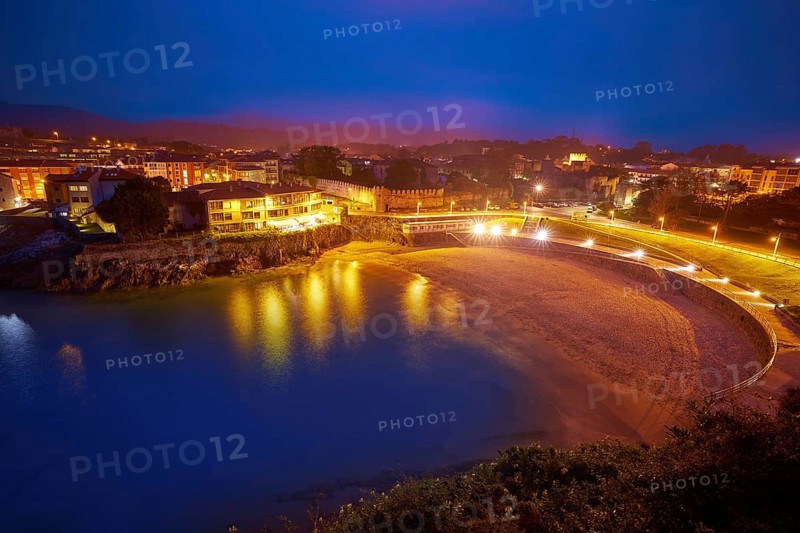 Llanes Playa del Sablon beach sunset in Asturias of Spain