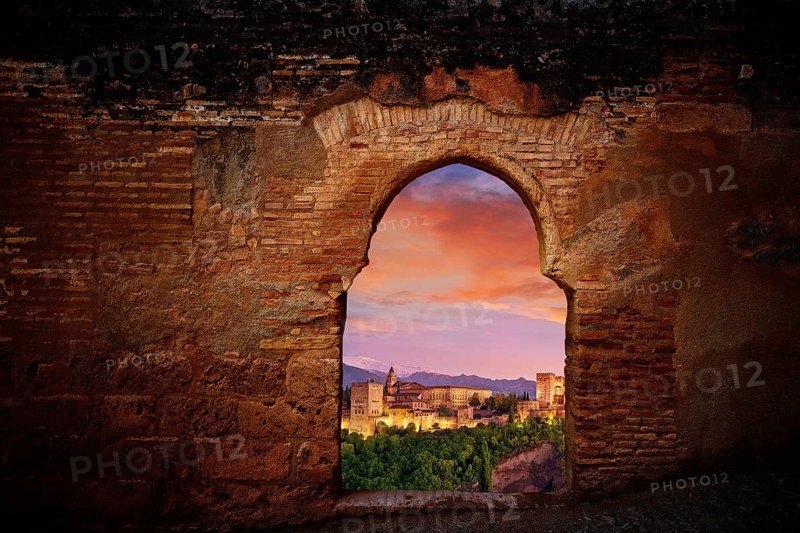 Alhambra sunset arch of Granada photo illustration