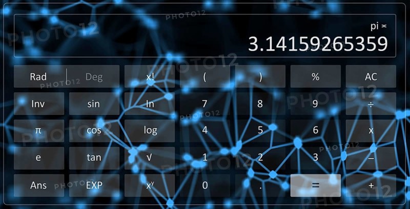 An illustration of a scientific calculator with number pi