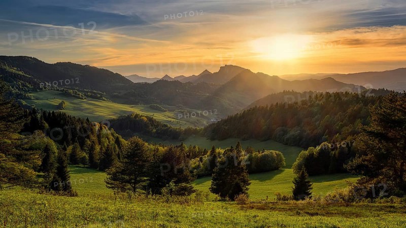 Sunset in the Pieniny National Park, overlooking the High and Belianske Tatras in Slovakia