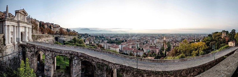 Bridge and gateway to the ancient Venetian walls of the medieval town of Bergamo