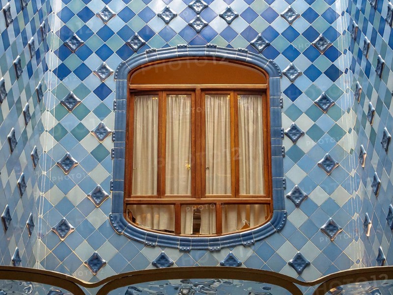 Window in the staircase of Casa Batllo, Barcelona, Catalonia, Spain, Europe