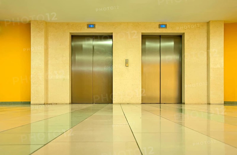 Two elevator doors in a luxurious building