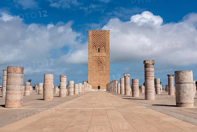 Iconic Hassan tower in the center of Rabat, planned as a even higher minaret of a mosque, Morocco, Africa
