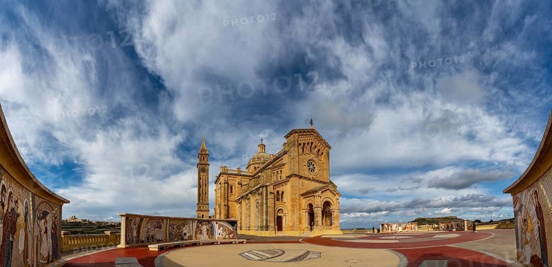 Gharb, Malta, 19 December, 2023: panorama view of the Basilica of the National Shrine of the Blessed Virgin of Ta'Pinu on Gozo Island in Malta, Europe