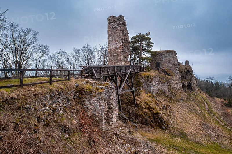 Stone vault of the castle ruins Zubstejn, Czech republic