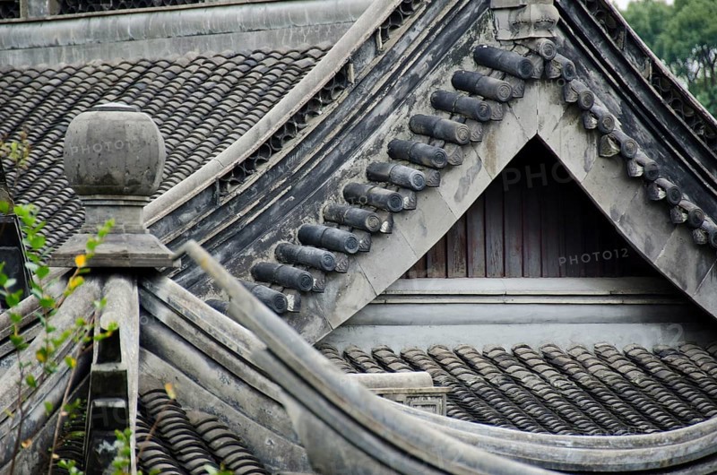 Grey background of traditional japanese roof architecture, Osaka, Japan, Asia