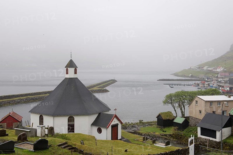 The church of Haldarsvík on the island Streymoy on the Faroe Islands, Haldarsvik, Faroe Islands, Denmark, Europe