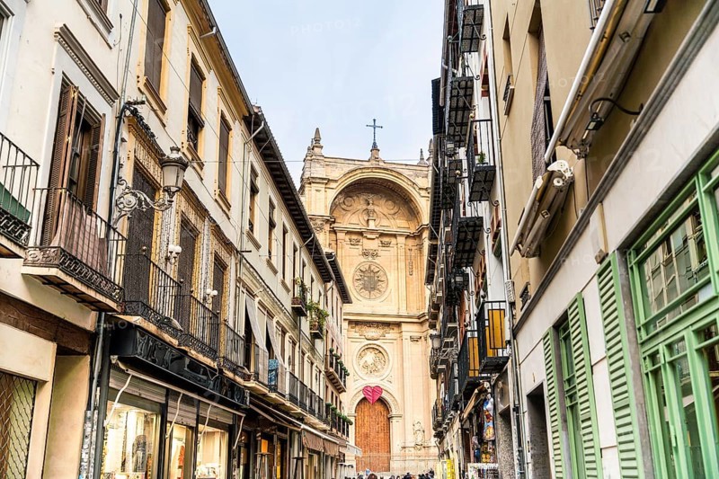 Charming Street leading to Cathedral of Granada, Andalucia - Spain
