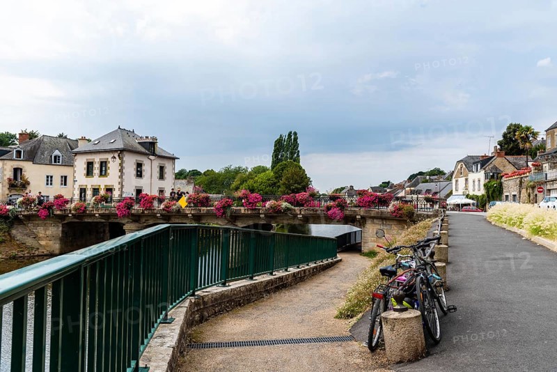 Josselin, France, July 26, 2018: View of the medieval town located in the Morbihan department of Brittany, Europe