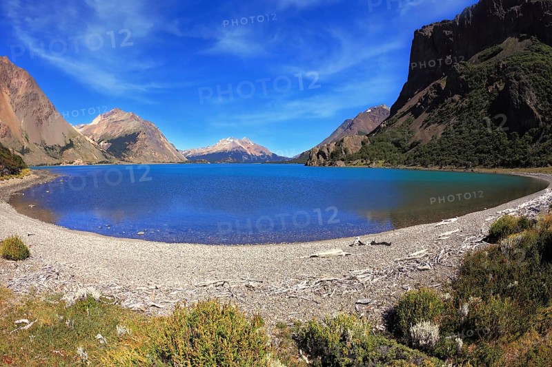 National Park Perito Moreno in Argentina. Oval blue lake surrounded by mountains