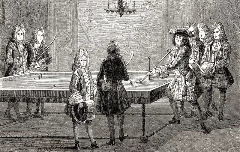 Ludwig XIV. spielt Billard, Versailles, Frankreich, 1694, Ludwig der Große, König von Frankreich, 1638-1715