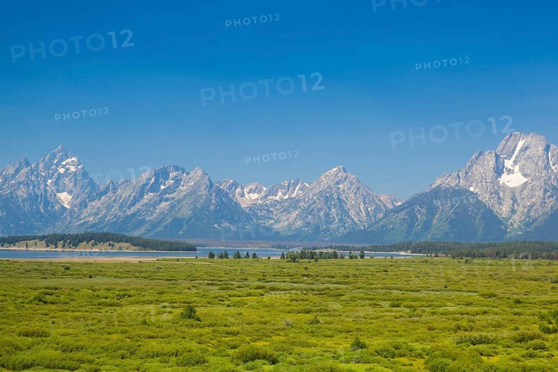 The amazing Teton mountains above Jackson Lake in Wyoming, USA, North America