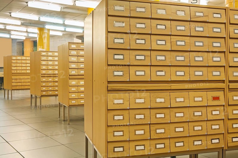 View on library wooden card catalog