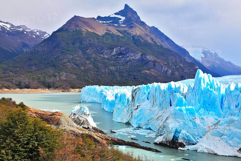 Los Glaciares National Park in Argentina. Sunny summer day. Colossal Perito Moreno glacier in Lake Argentino