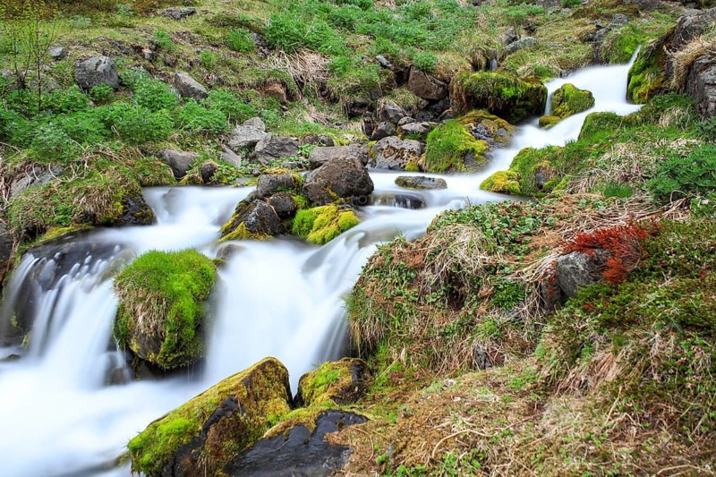 Small waterfall at Seydisfjordur town, East Iceland