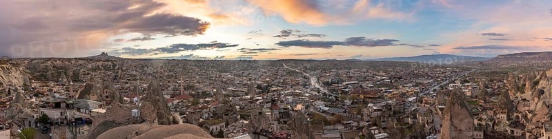 A panorama picture of the town of Goreme, in Cappadocia, at sunset