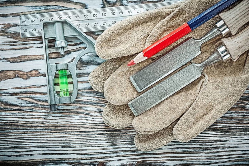 Set of joiner tools on wooden board