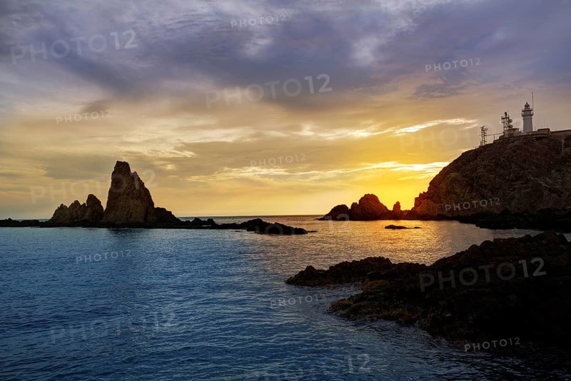 Almeria Cabo de Gata lighthouse sunset in Mediterranean sea of Spain