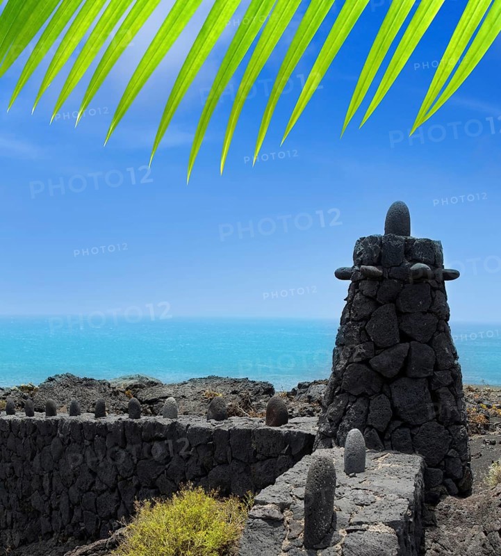 La Palma volcanic lava stone fence column in Fuencaliente Canary Islands