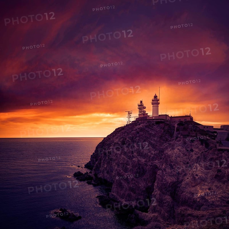 Almeria Cabo de Gata lighthouse sunset in Mediterranean sea of Spain