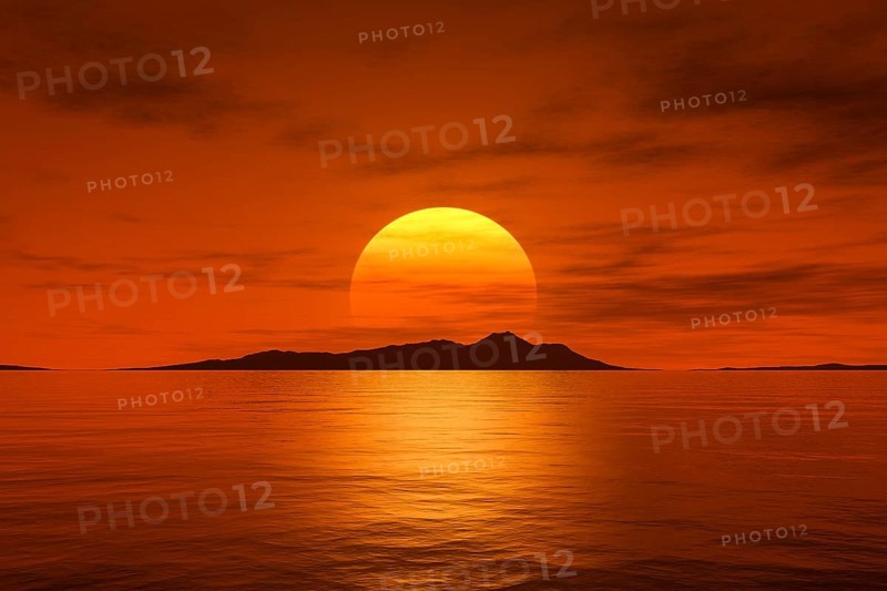 3d rendering of a big beautiful fantasy sunset over the ocean