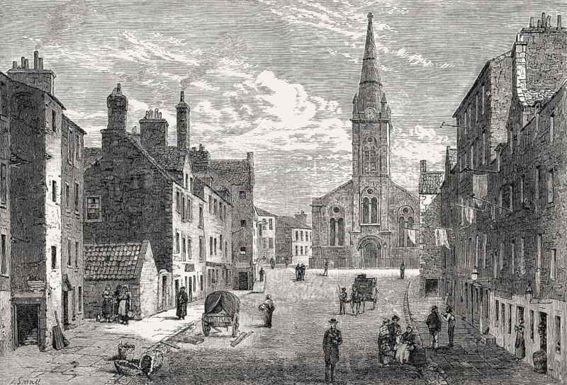 Sheriff Brae, looking towards St. Thomas Church, Edinburgh, Scotland, 19th century