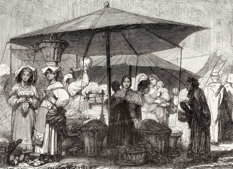 Market at the Piazza Navona, Rome, Italy, 19th Century, Europe