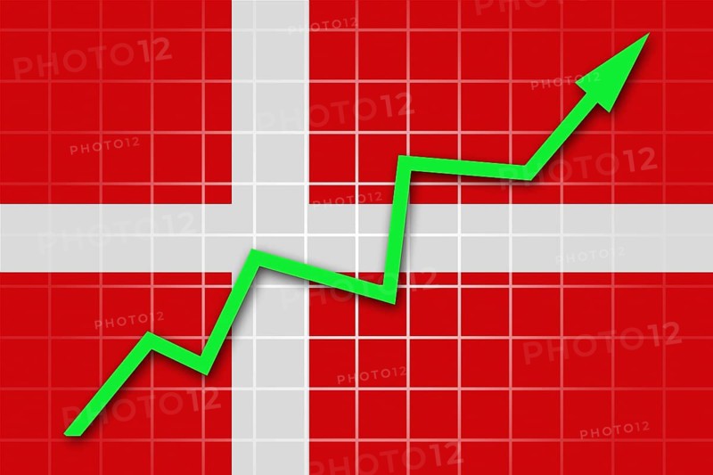 The Danish flag and arrow graph going up
