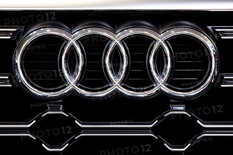 Sofia, Bulgaria - 3 June, 2022: Close-up of Audi logo is seen on a car at Sofia Motor Show