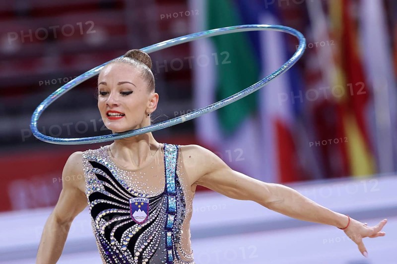 Sofia, Bulgaria - 27 March, 2021: Ekaterina Vedeneeva of Slovenia performs during the individual Hoop final at the 2021 Rhythmic Gymnastics Sofia World Cup, Sofia, Bulgaria, Europe