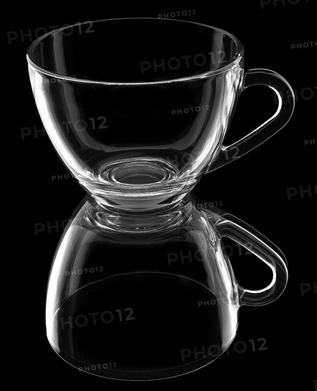 Transparent cup with reflection isolated on black