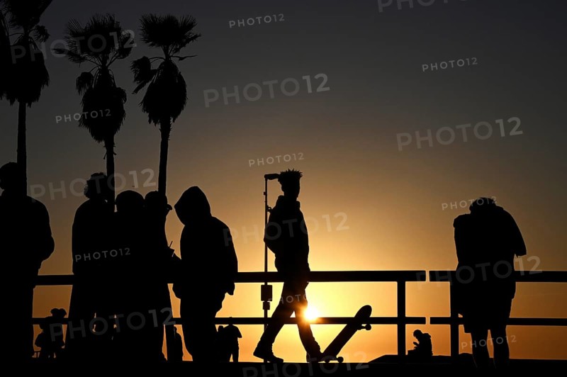 Sunset at Venice Beach Skate Park, Los Angeles, California, USA, North America