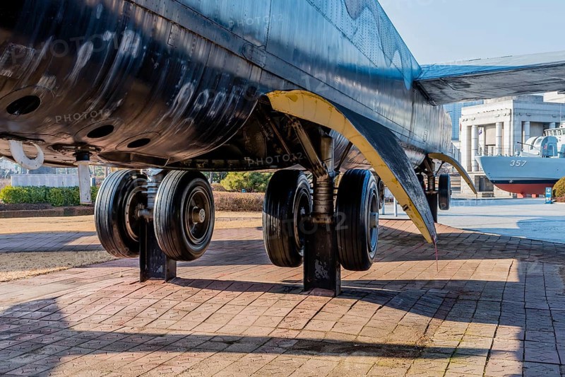 Seoul, South Korea. January 10, 2020: Rear view of landing gear and gear door of B-52 bomber at Korean War Memorial
