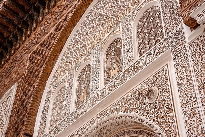 MARRAKECH, MOROCCO, APRIL 18, 2023, Famous Madrassa Ben Youssef in the medina of Marrakech