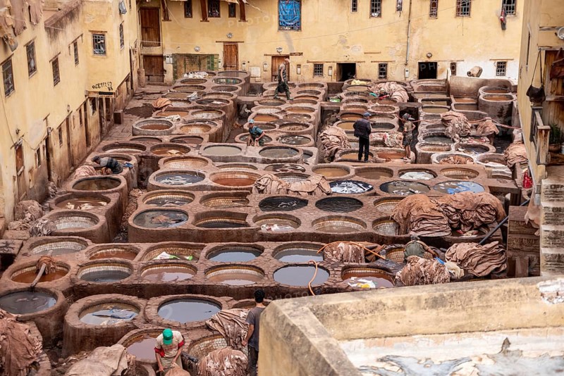 Famous tannery in the medina of Fes, where leather is being processed for generations, Morocco, Africa
