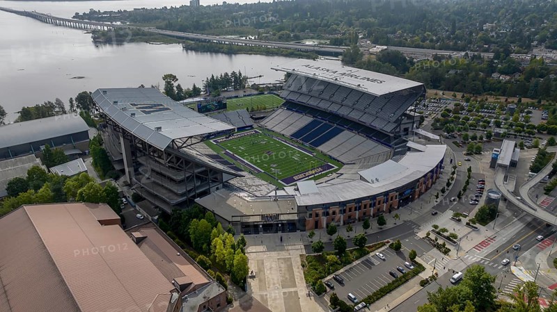 Aerial view of Husky Stadium (officially Alaska Airlines Field at Husky Stadium for sponsorship purposes) is an outdoor football stadium in the northwest United States, located on the campus of the University of Washington in Seattle, Washington