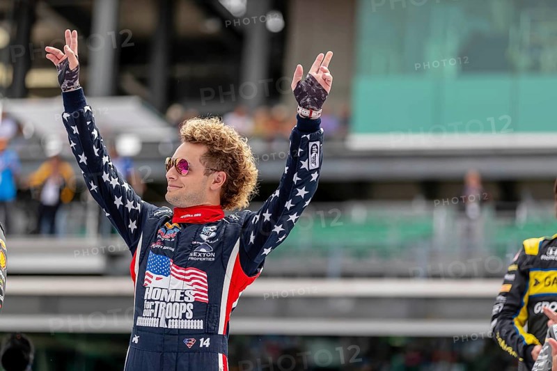 INDYCAR driver, SANTINO FERRUCCI (14) of Woodbury, Connecticut, waves to the fans before racing for the Indianapolis 500 at the Indianapolis Motor Speedway in Indianapolis, IN, USA, North America