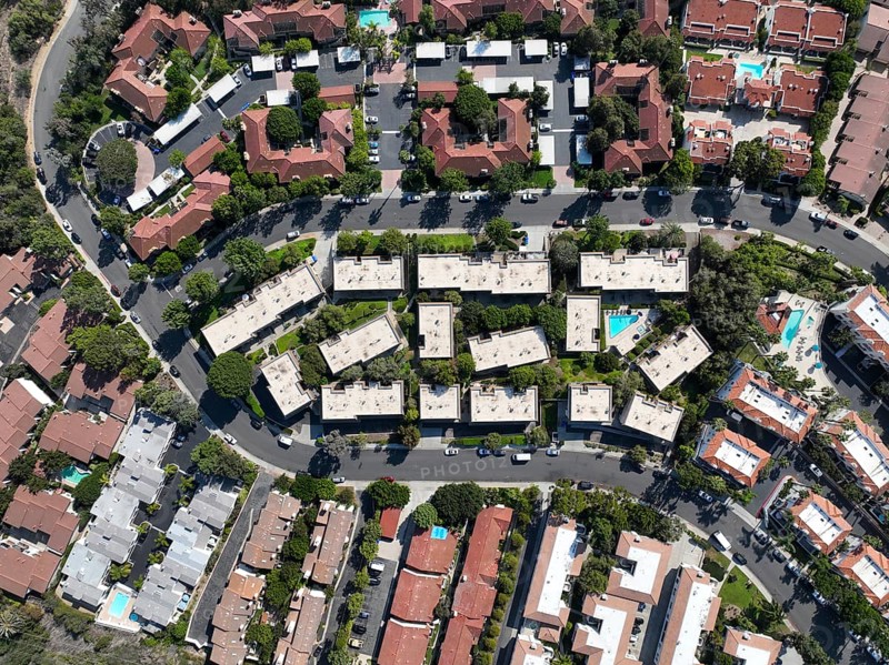 Aerial top view of middle class community condominium apartment, North County San Diego, California, USA, North America