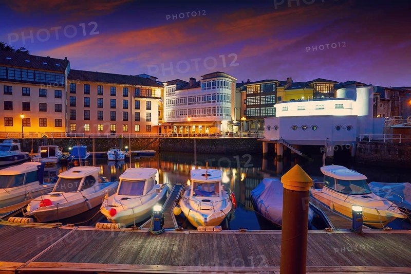 Llanes marina port sunset in Asturias of Spain